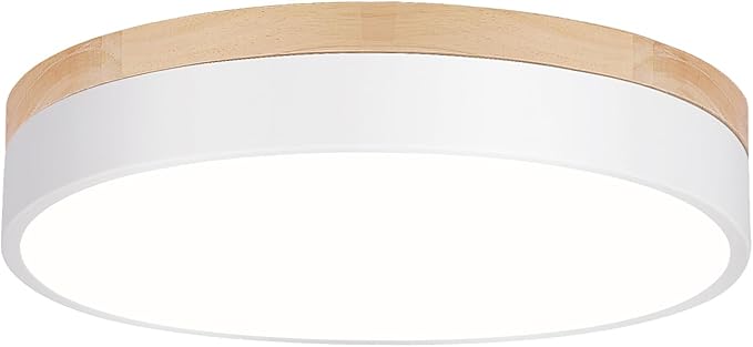 WOKNOS Dimmable Wood Ceiling Light Fixture 2700K-6000K 5CCT Modern White LED Flush Mount Ceiling Light Minimalist Circle Close to Lighting Fixture for Bedroom Kitchen Bathroom Laundry Room 11.81 Inch