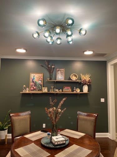 12-Light Bubble Chandelier, Semi Flush Mount Sputnik Ceiling Light Fixture with Glass Globes, Brass Finish Modern Blue Chandelier for Dining Room, Living Room, Entryway (Blue, 12 Light Ceiling Light)
