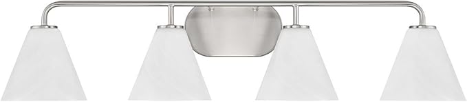 Savoy House 8-2988-4-SN Blair Traditional Vintage White Strie Glass Bathroom Vanity Wall Light, 4-Light 240 Total Watts, 8" H x 35" W, Satin Nickel