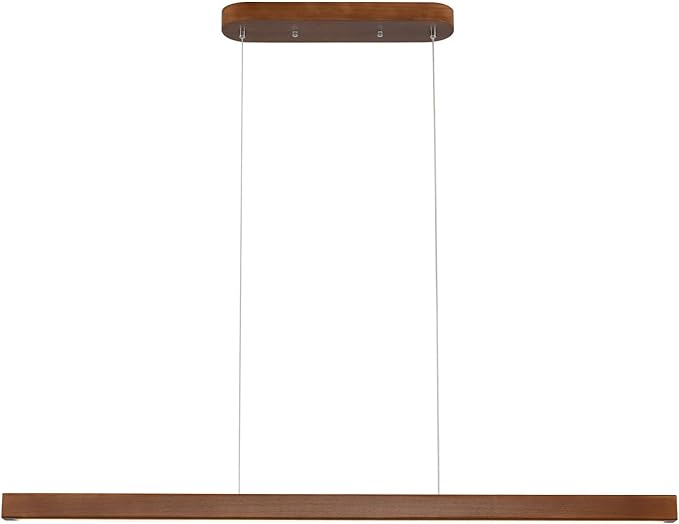 YISDESIGN 71" Wood Linear Pendant Light Modern LED Dimmable Ceiling Hanging Light Fixtures Wood Linear Chandeliers 40w for Dining Room Kitchen Island Pool Table Bar Walnut Color