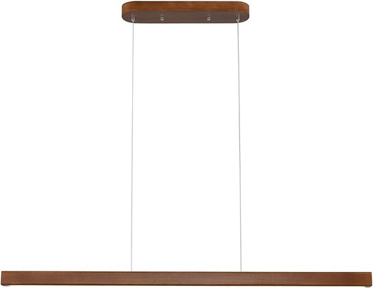 YISDESIGN 71" Wood Linear Pendant Light Modern LED Dimmable Ceiling Hanging Light Fixtures Wood Linear Chandeliers 40w for Dining Room Kitchen Island Pool Table Bar Walnut Color