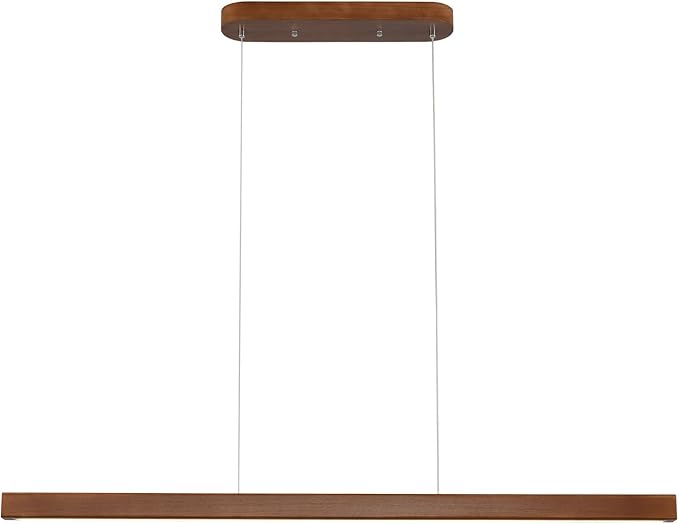 YISDESIGN 39" Wood Linear Pendant Light Modern LED Dimmable Ceiling Hanging Light Fixture Wood Linear Chandeliers 24w for Dining Room Kitchen Island Pool Table Bar Walnut Color (with Remote Control)