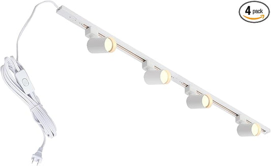 Plug in Track Lighting with Power Cord, 4-Light GU10 Track Lighting Kit with Track Rail, Modern Kitchen LED Track Lighting Fixtures Ceiling Wall Spot Light, 13FT Plug Cord, White (No Bulbs)