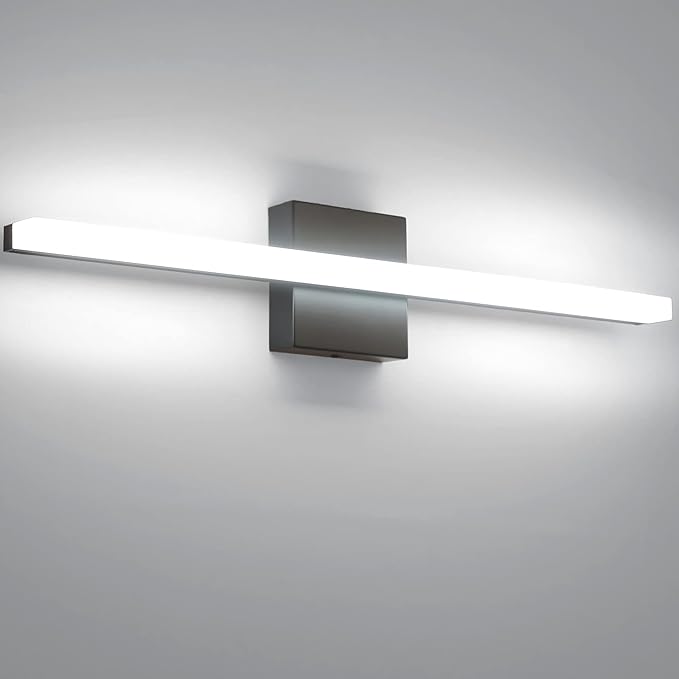 Combuh Bathroom Light Fixtures Dimmable Black Vanity Lights Bar 24 Inch 14W Bathroom Lights Over Mirror ip44 Wall Sconces Daylight White 6000K