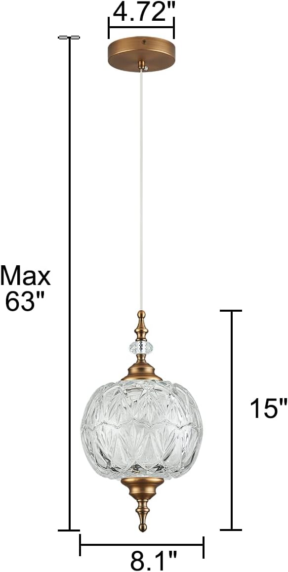 Modern Brass Pendant Light Antique Delicate Decorative Pattern Glass Ceiling Pendant Lighting Fixtures for Kitchen Island Bedroom Dinning Room with Original Design