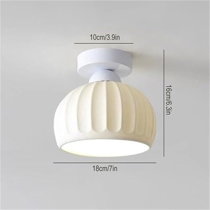 KISAD Modern Minimalist Semi-Flush Mount Ceiling Light Nordic Stripe Ceramics Small Ceiling Lamp Indoor Home Decor Fixture for Hallway Entryway Balcony Closet(White)