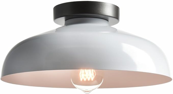 DIRYZON Modern Ceiling Light Industrial Semi Flush Mount Ceiling Light with 12-Inch White Metal Barn Shade