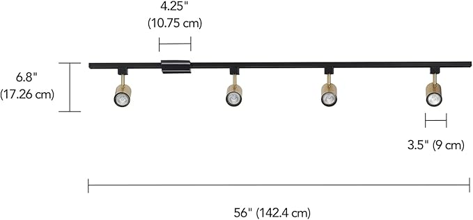 Globe Electric 64000009 4-Light Adjustable Track Lighting Kit, Matte Black and Matte Brass Finish, 56-Inch Width, GU10 Base, Dimmable, Modern Industrial Ceiling Light