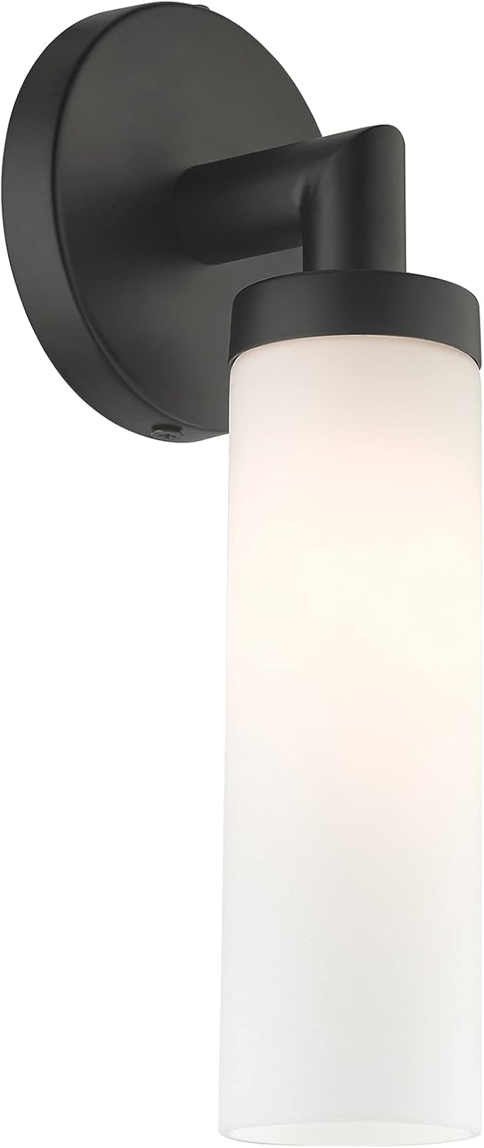 Livex Lighting 10103-04 Aero Collection ADA 1-Light Wall Sconce Light with Satin Opal White Glass Cylinder Shade, Black, 4.25 x 11