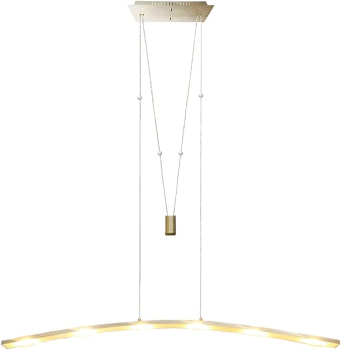 YIFONTIN LED Island Lights Adjustable Height Pendant Hanging Chandelier with Pulley System 27W Warm Lamp 47.5" Width for Kitchen Dining Study Room Restaurant Dorms Office, Brushed Aluminum.