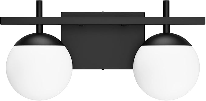 Ralbay Matte Black Bathroom Light Fitures 2-Light Mid Century Modern Bathroom Light Fixture Matte Black Milky Glass Ball Wall Light Black 2 Light