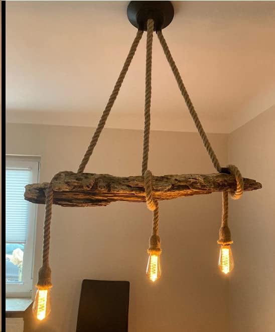 Hemp Rope Pendant Light,Industrial Ceiling Spider Lamps,Retro Pendant Lights Fixture,Adjustable DIY E26 Chandelier Lighting,Hemp Rope Hanging Light for Coffee Shop Dining Room