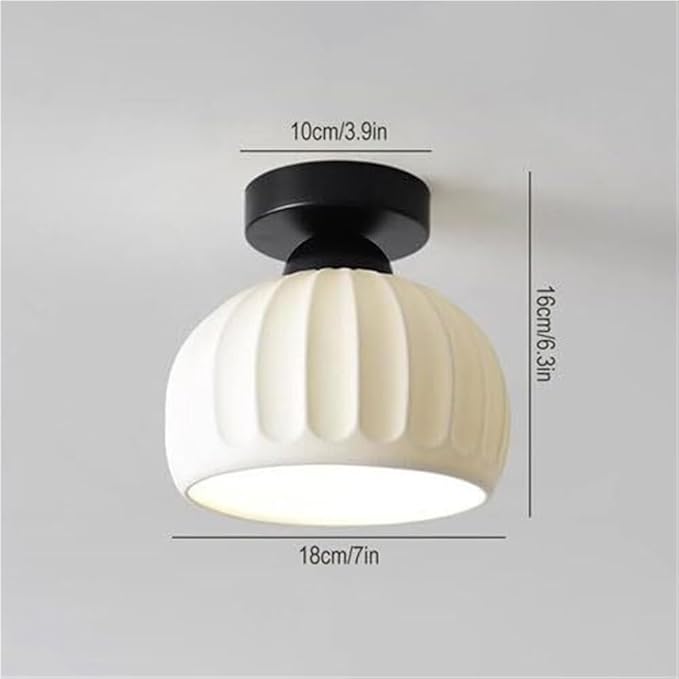 KISAD Modern Minimalist Semi-Flush Mount Ceiling Light Nordic Stripe Ceramics Small Ceiling Lamp Indoor Home Decor Fixture for Hallway Entryway Balcony Closet(Black)