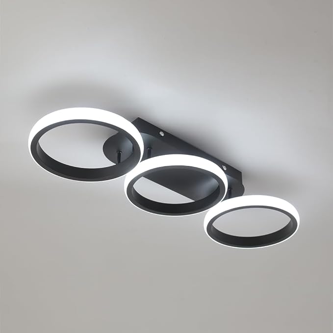 Modern LED Ceiling Light, 3-Round Rings Flush Mount, 30W 6000K Cool White, Bedroom Living Room Kitchen Office Lighting