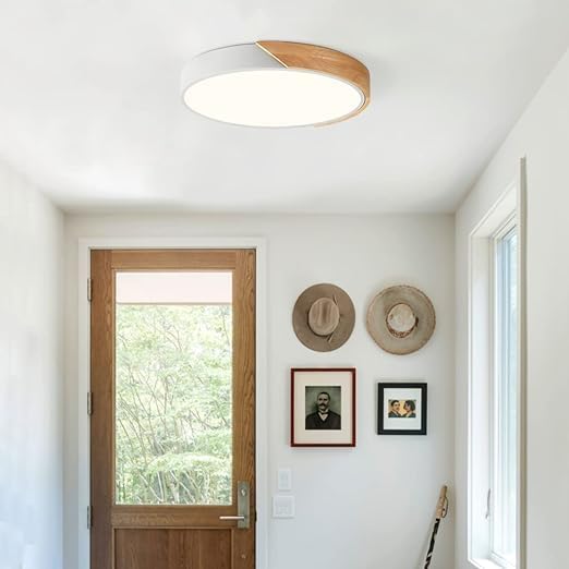 Vikaey Modern Dimmable Wood Ceiling Light, Minimalist LED 5CCT 2700K-6000K Flush Mount Ceiling Light Fixture, Round Lighting Lamp for Bedroom Living Room Dining Room Laundry, White, 15.8"