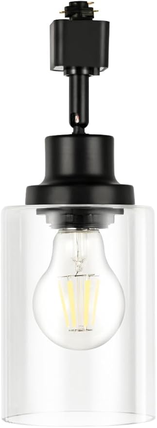 VANoopee H Type Track Lighting Heads E26 Track Light Ceiling Modern for Kitchen, Compatible with H Track Lighting Rail System, Black Track Lighting Fixtures with Glass Lamp Shade, 1 Pack, No Bulbs