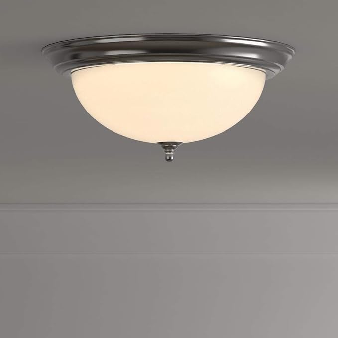 Progress Lighting 3-Light Ceiling Light, Flush Mount Ceiling Light Fixture for Interior Kitchen Lights, Hallway, Bedroom, Living Room, 15-1/4-Inch by 6-5/8-Inch, Brushed Nickel, Alabaster Glass Shade