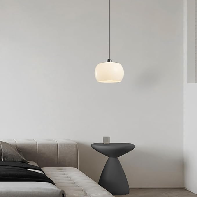 Black Pendant Lights Milk Glass Globe Pendant Lamps Adjustable 1-Light Vintage Mid Century Hanging Pendant Lights for Kitchen Island Over Table, Farmhouse Ceiling Hanging Fixtures