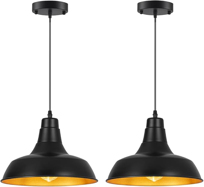 Black Pendant Lights Kitchen Island, Vintage Industrial Fixtures, Black Metal Chandelier Lights, Modern Pendant Lights for Kitchen Island Dining Room Bedroom, 11.8 inches 2 Pack