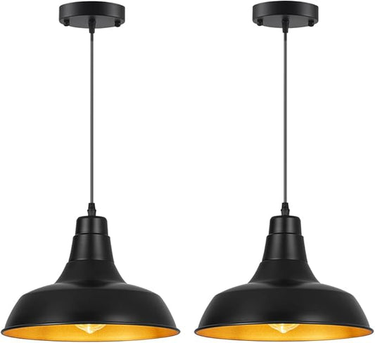 Black Pendant Lights Kitchen Island, Vintage Industrial Fixtures, Black Metal Chandelier Lights, Modern Pendant Lights for Kitchen Island Dining Room Bedroom, 11.8 inches 2 Pack