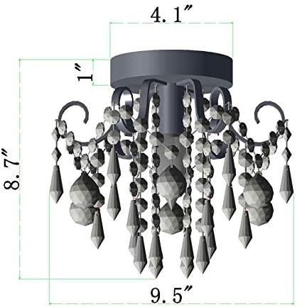Q&S Small Crystal Ceiling Light Fixture Flush Mount,Black Ceiling Lights Modern Chandelier,Bedroom Hallway Closet Light Fixture,Dia9.5 1 Light.