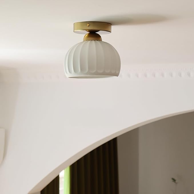 Semi Flush Mount Ceiling Light Fixtures，Small Gold Ceramic Hallway Close to Ceiling Light Farmhouse Light， Small Ceiling Light for Bedroom，Dining Room，Entryway Porch Foyer with E26 Base
