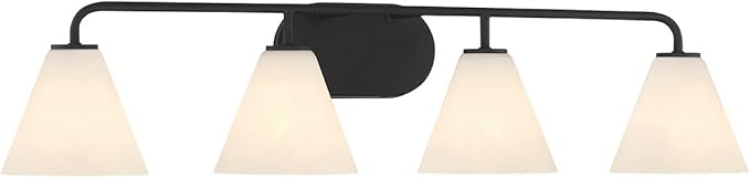 Savoy House 8-2988-4-BK Blair Traditional Vintage White Strie Glass Bathroom Vanity Wall Light, 4-Light 240 Total Watts, 8" H x 35" W, Matte Black