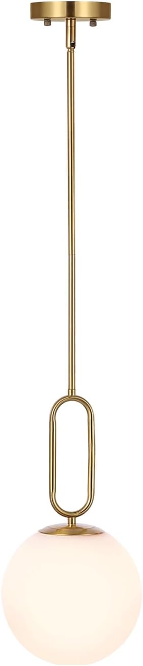 Modern Gold Globe Pendant Light White Globe Glass Shade Brushed Brass Finished Adjustable Rods Hanging Light Fixtures for Kitchen Island Living Room