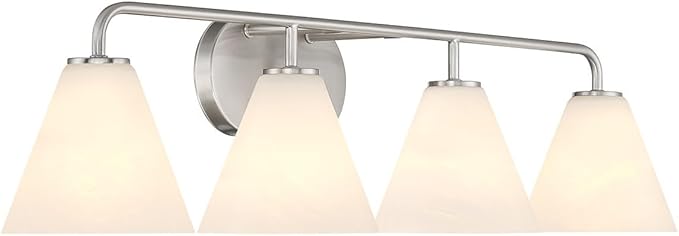 Savoy House 8-2988-4-SN Blair Traditional Vintage White Strie Glass Bathroom Vanity Wall Light, 4-Light 240 Total Watts, 8" H x 35" W, Satin Nickel