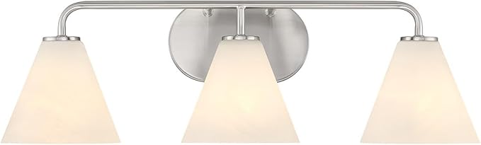 Savoy House 8-2988-3-SN Blair Traditional Vintage White Strie Glass Bathroom Vanity Wall Light, 3-Light 180 Total Watts, 8" H x 26" W, Satin Nickel