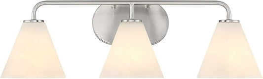 Savoy House 8-2988-3-SN Blair Traditional Vintage White Strie Glass Bathroom Vanity Wall Light, 3-Light 180 Total Watts, 8" H x 26" W, Satin Nickel