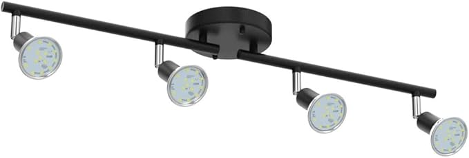 Unicozin LED 4 Light Track Lighting Kit, 24.8'' Black 4 Way Ceiling Spot Lighting, Flexibly Rotatable Head, Track Light Included 4 x LED GU10 Bulb (4W, Daylight White 5000K, 400LM)