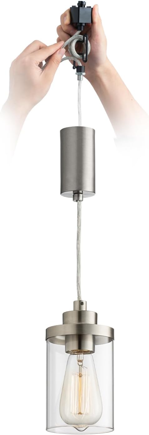 mirrea H Type Brushed Nickel Track Lighting Pendant with Clear Glass Shade Cord Adjustable Pack of 1