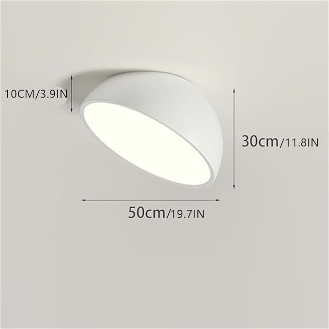 KISAD Modern and Minimalism Semi-Circular Ceiling Lights Iron Body Semi Flush Mount Ceiling Lamp Available in Black and White Three-Color Mode Ceiling Light Fixture for Bedroom(White,50CM/19.7IN)