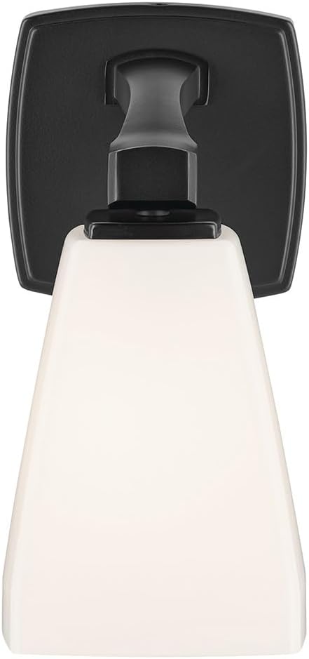 Kichler Marant 5" 1-Light Wall Sconce Bathroom Vanity Light Fixture with Opal Glass in Black for Bathroom, Powder Room, Hallway, Fireplace (5" W x 9.5" H), 55214BK