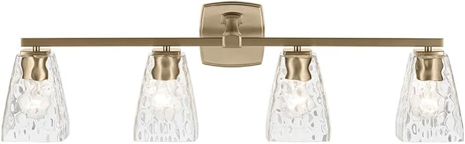 Kichler Marant 4-Light Bathroom Vanity Light Fixture with Clear Water Glass in Champagne Bronze for Over Mirror, Modern Wall Mount Lighting (33.25" x 9.5" x 6.75"), 55217CPZWTR