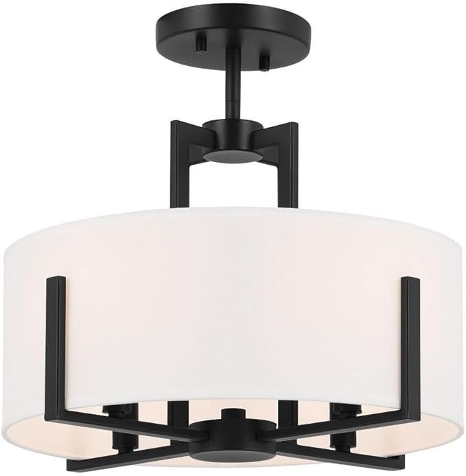 Kichler Malen 52591BK Convertible Semi-Flush 4-Light 15.5˝ with White Fabric Shade in Black