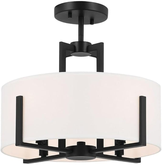 Kichler Malen 52591BK Convertible Semi-Flush 4-Light 15.5˝ with White Fabric Shade in Black