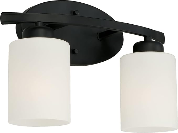 HomePlace by Capital Lighting 115221MB-338 Dixon Modern Soft White Glass Bathroom Vanity Wall Light, 2-Light 200 Total Watts, 9" H x 13" W, Matte Black
