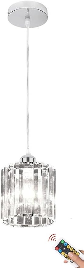 1 Pack Glass Pendant Light Battery Operated with Remote,Rechargeable Wireless Hanging Light Silver, Battery Powered Pendant Lamp Small Crystal Glass Chandelier for Kitchen Dining Table Bedroom