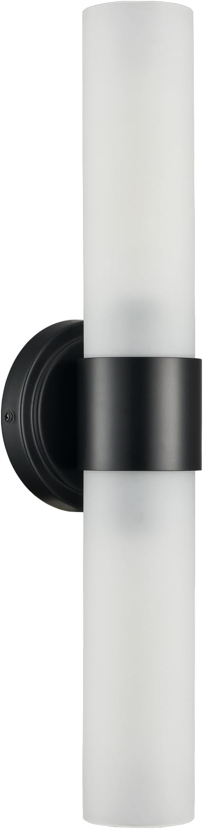 DAYCENT Modern Black Bathroom Vanity Lights Farmhouse 2-Light Frosted Glass Wall Sconce Matte Black Cylinder Sconces Wall Lighting for Bedroom Hallway Living Room, 20" H