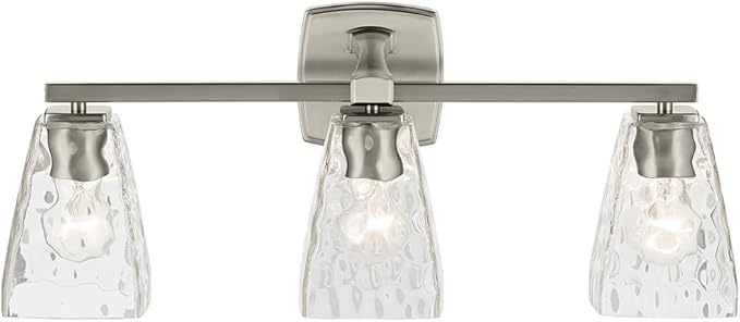 Kichler Marant 21.25" 3-Light Bathroom Vanity Light Fixture with Clear Water Glass in Brushed Nickel for Over Mirror, Modern Steel Frame (21.25" W x 9.5" H), 55216NIWTR