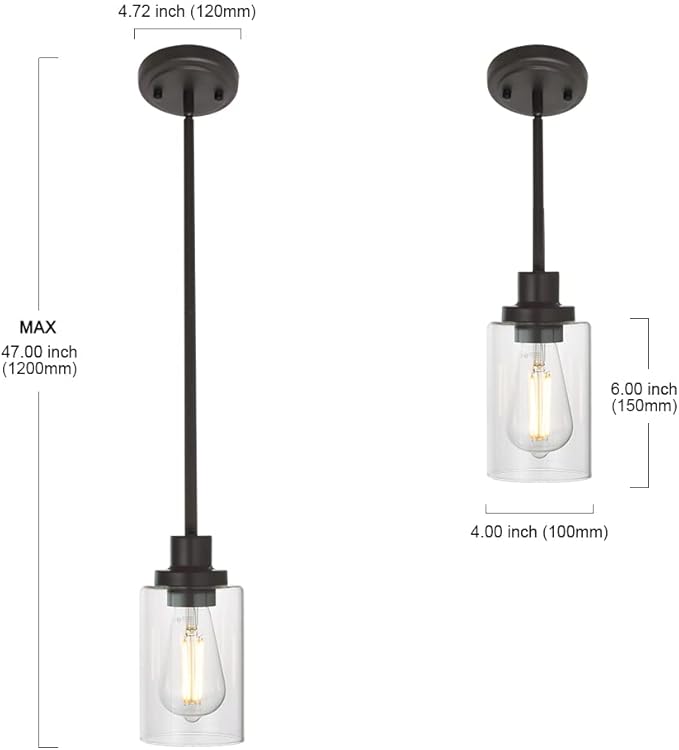 MELUCEE 1-Light Glass Pendant Light Industrial Edison Style Oil Rubbed Bronze Finish, Kitchen Island Lighting Hanging Lamp for Dining Room Sink Bedroom