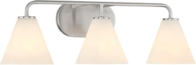 Savoy House 8-2988-3-SN Blair Traditional Vintage White Strie Glass Bathroom Vanity Wall Light, 3-Light 180 Total Watts, 8" H x 26" W, Satin Nickel