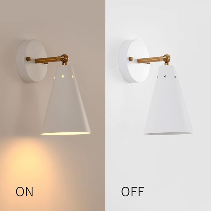MWZ White Wall Sconces Set of Two, Modern Sconces Light Fixtures Hardwired with Metal Shade,Indoor Decor Arm Swing Lamp for Hallway,Bedroom,Living Room,Reading,Bedside,Kitchen,Nightstand