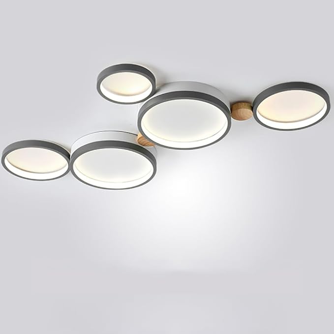 5-Lights LED Ceiling Light Fixture,Modern 34 Inch Ceiling Lights Flush Mount Wooden 35W Dimmable Chandelier for Living Room Bedroom Kitchen,3000K/4000K/6000K Temperatures Selectable Grey