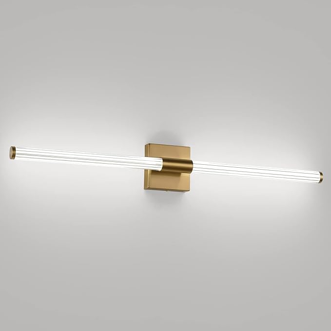 Modern LED Vanity Light, 360° Full Lighting Bathroom Light Fixture Over Mirror, 28W 5500K Cool White, Hardwired Wall Sconce, 31.6 Inch, Brass