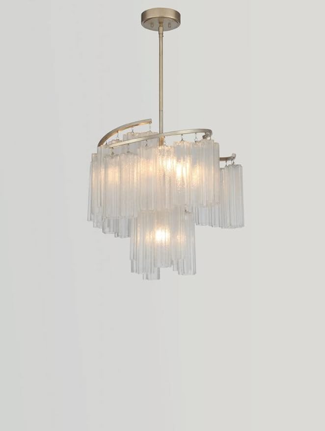 Maxim Lighting Victoria 7-Light Pendant Light | Golden Silver Steel Finish | Waterfall Glass Shade | Contemporary Indoor Light Fixture | Ideal for Kitchen Islands & Dining Rooms | 39575WFLGS