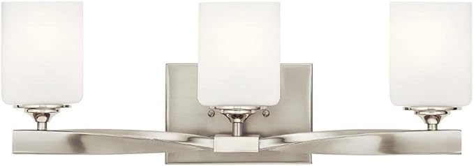 Kichler Marette 22.75" Vanity Light in Black, 3-Light Modern Bathroom Light with Satin Etched Cased Opal Glass, (22.75" W x 8" H), 55002BK