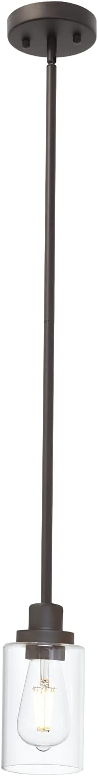 TODOLUZ Vintage 1-Light Hanging Ceiling Fixture Pendant Light, Oil Rubbed Bronze Mini Lighting Chandelier with Clear Glass Shade for Kitchen Island Farmhouse